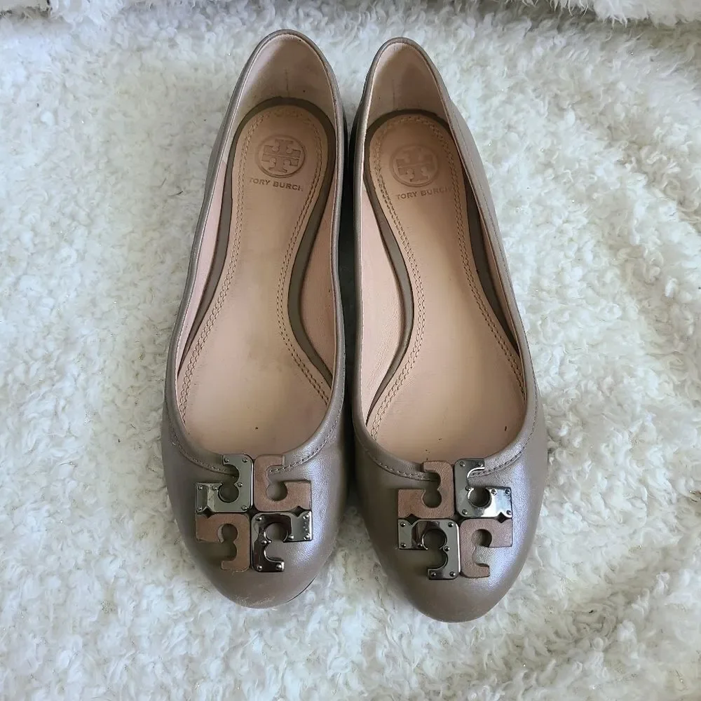 Tory Burch Lowell‎ Logo Leather Ballet Flats sz 7